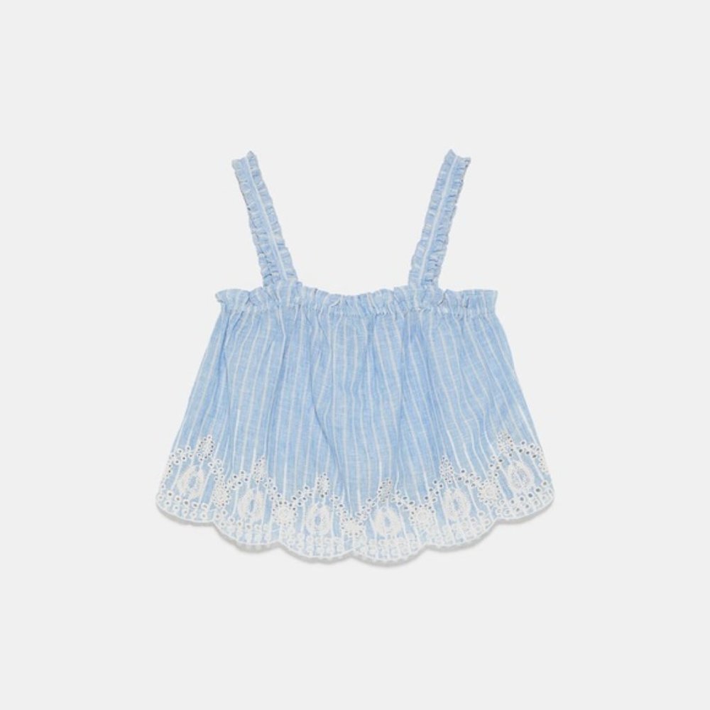 ZARA STRIPED RUFFLED TOP - Picture 4 of 6